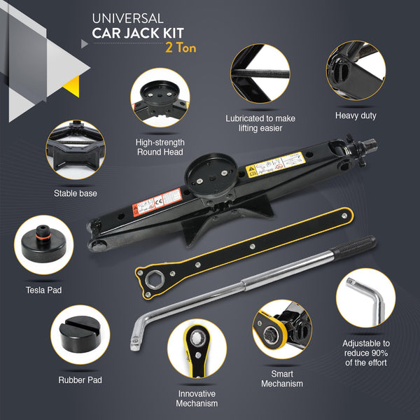 Car Jack Kit | Scissor Jack for Car 1.5 Ton (3,300 lbs) - Tire Jack Tool Kit | Portable, Ideal for SUV and Auto - Universal Emergency Kit with Lug Wrench | Heavy Duty Material