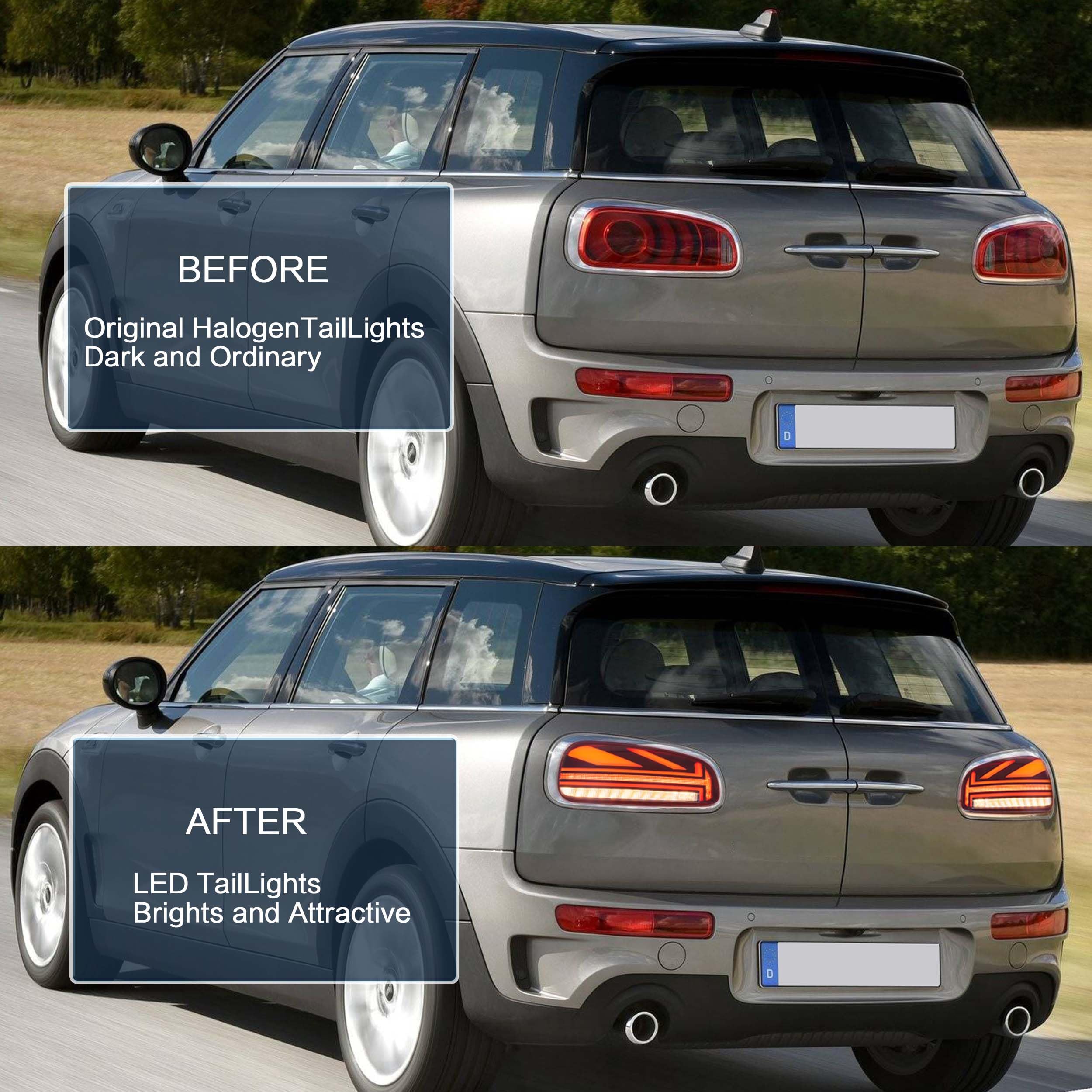 VLAND LED Tail Light Compatible with BMW Mini Cooper F55 F56 F57 2014-2021, Rear Lights with Sequential Turn Signal, Electroplated housing, Red