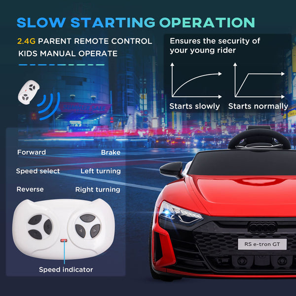 HOMCOM Audi RS e-tron GT Licensed Electric Cars for Kids Electric Ride-ons 12V Battery Powered Toy w/Remote Control Music, for 3-5 years, White