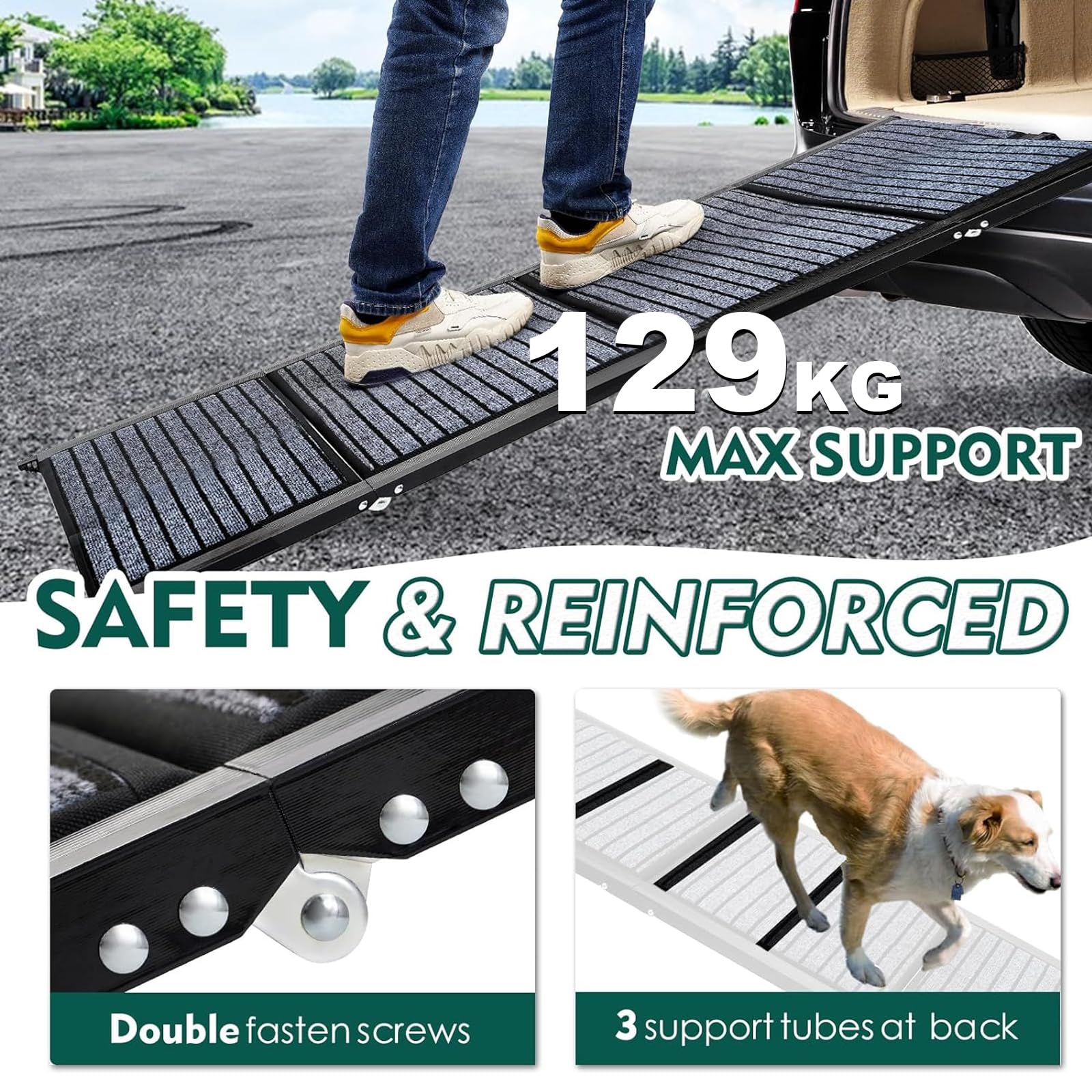 170cm Long Dog Ramp for Cars,43cm Wide Folding Dog Ramp for Large Dogs with High Traction Carpet Surface,Non-slip for Truck,SUV,Portable Pet Ramp Stairs for Medium Large Dog Up to 100kg