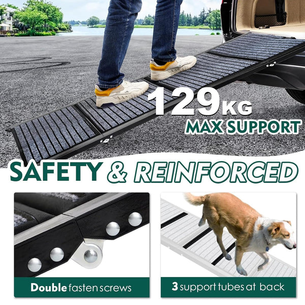 170cm Long Dog Ramp for Cars,43cm Wide Folding Dog Ramp for Large Dogs with High Traction Carpet Surface,Non-slip for Truck,SUV,Portable Pet Ramp Stairs for Medium Large Dog Up to 100kg
