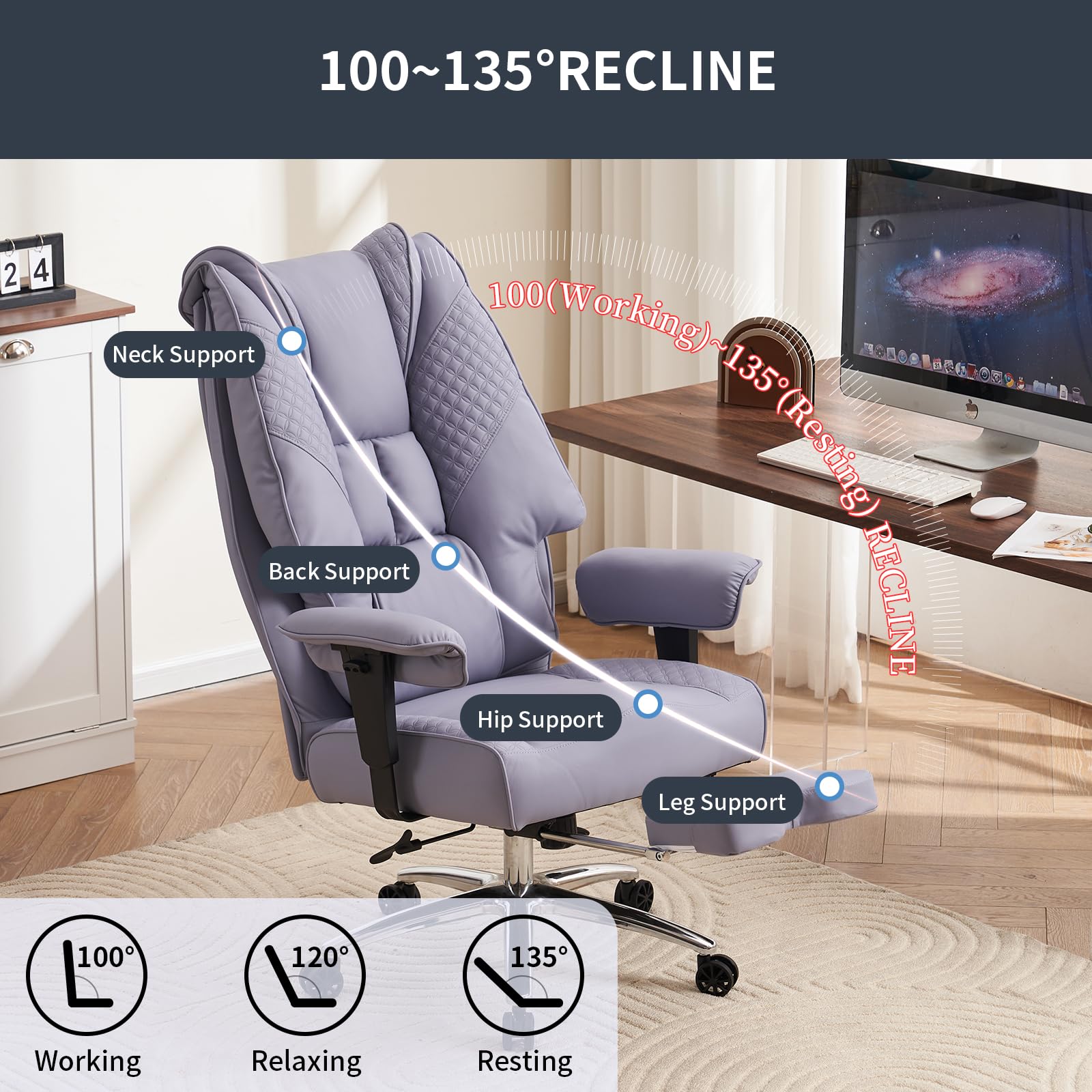 EXCEBET Ergonomic Office Chair – High Back PU Leather Executive Desk Chair with Adjustable Armrests, Swivel Computer Chair for Home/Office, Heavy Duty Support up to 400 lbs