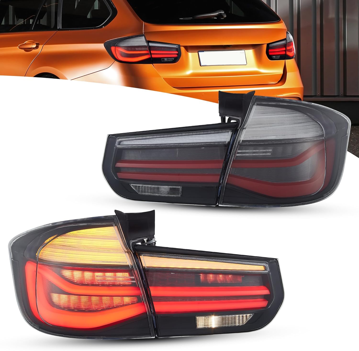 VLAND LED Rear Lights compatible with 3 Series Touring F31 2012-2018, w/Sequential Indicator, Driver & Passenger Side - Smoked