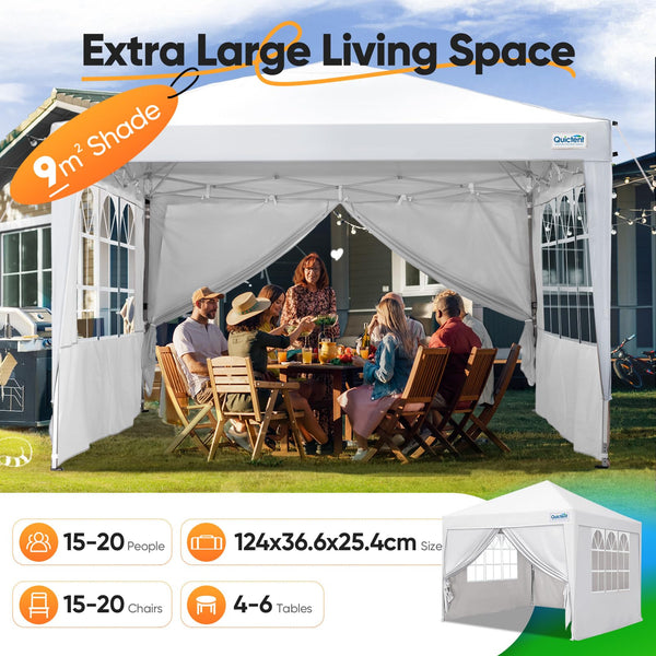 Quictent Pop Up Canopy Gazebo with Removable Sidewalls, Adjustable Height Event Shelter, 3x3m (10x10ft) Portable Tent for Garden Party, Camping, White