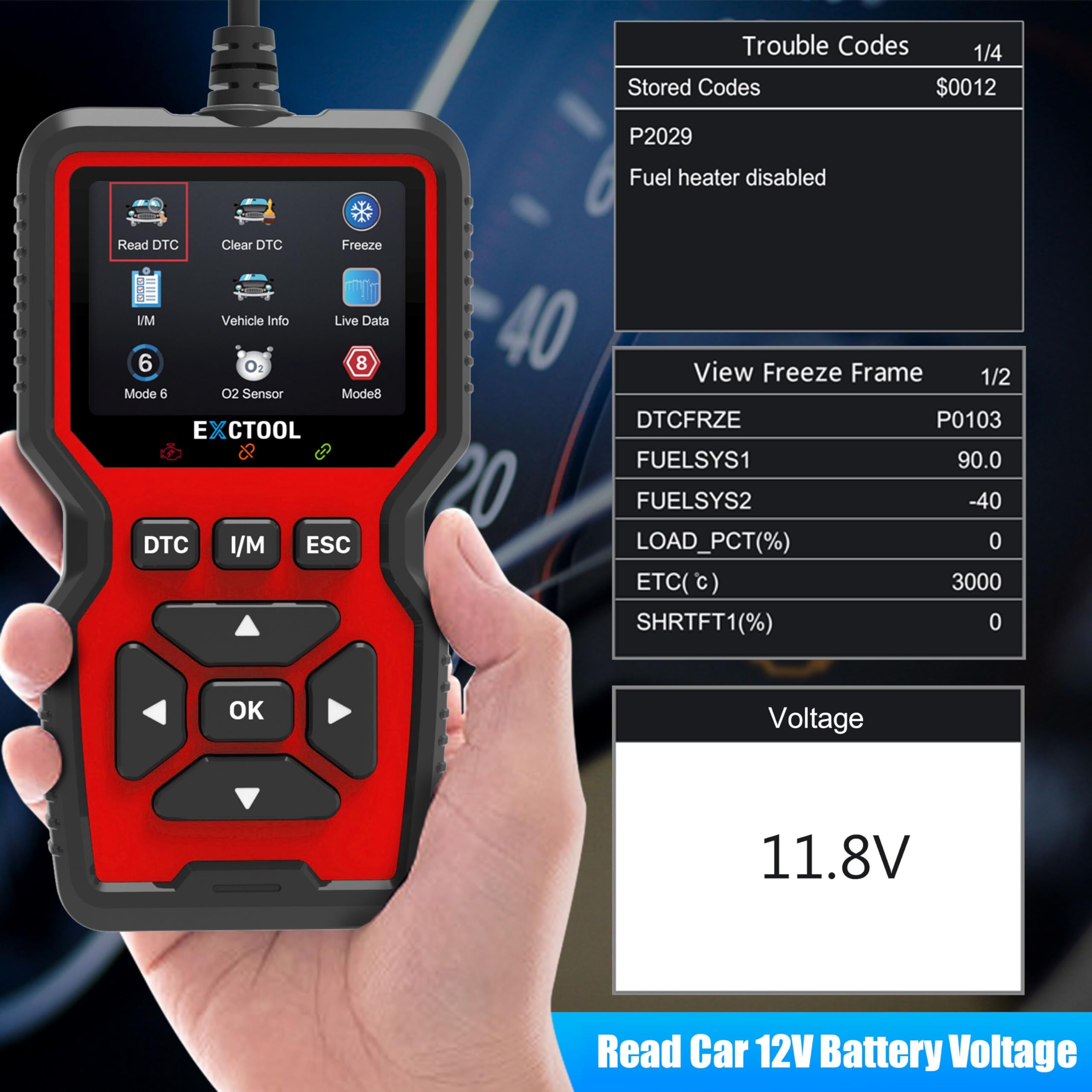 OBD2 Scanner Car OBD II Code Reader with Reset Auto Enhanced Full OBD Mode Check Engine Light Diagnostic Scan Tool for 2001+ Petrol & 2004+ Diesel Vehicles, Red