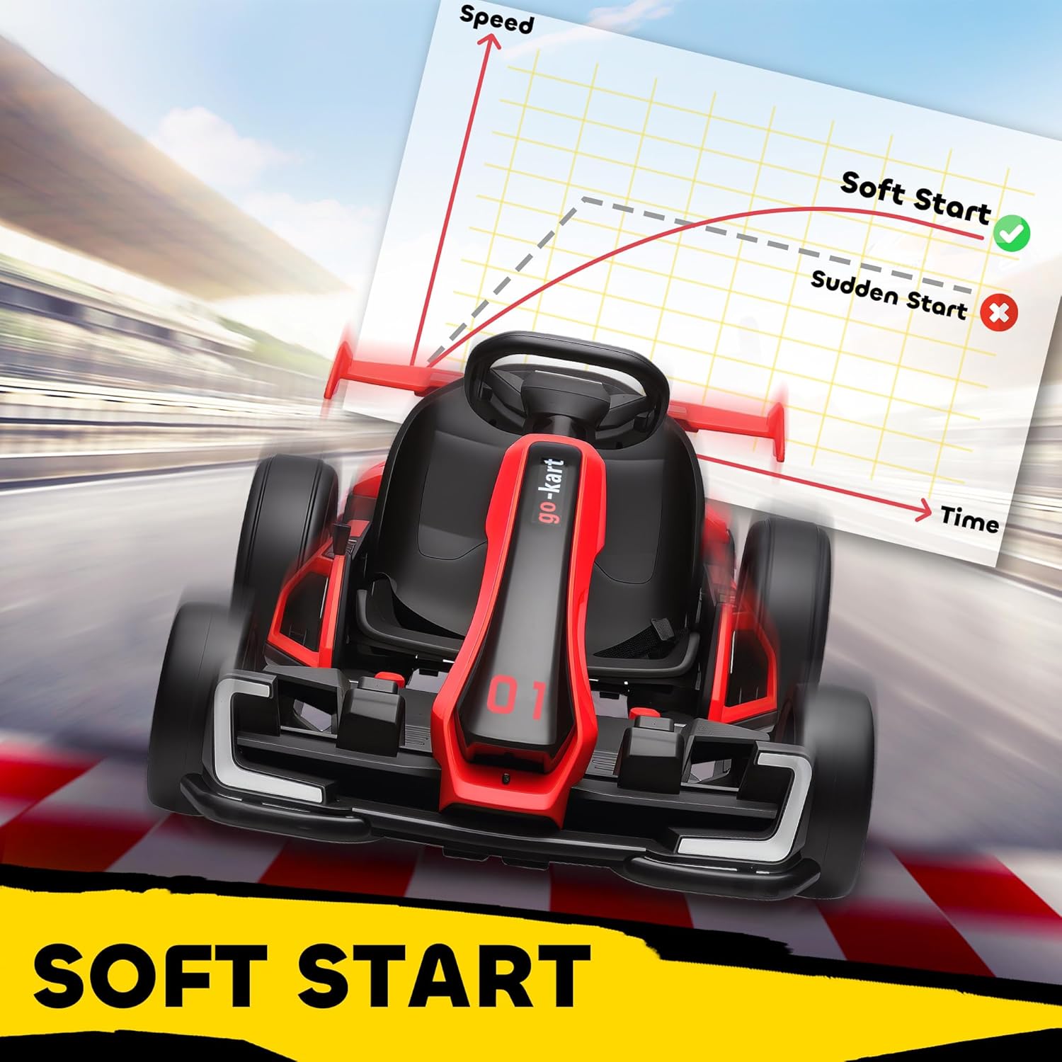 HOMCOM 24V Electric Go Kart for Kids, Ride On Racing Kart with Adjustable Seat, Battery Powered Drifting Ride On Car with Music, Light, Slow Start, Button Start, Horn, for 6-12 Years, Red