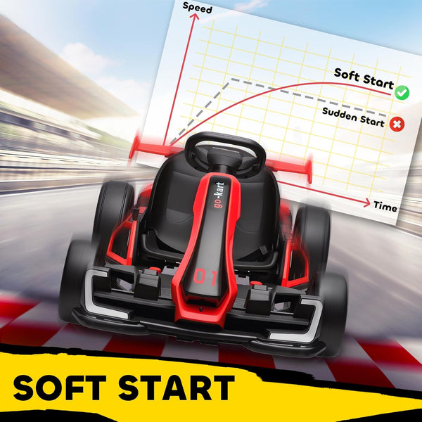 HOMCOM 24V Electric Go Kart for Kids, Ride On Racing Kart with Adjustable Seat, Battery Powered Drifting Ride On Car with Music, Light, Slow Start, Button Start, Horn, for 6-12 Years, Red