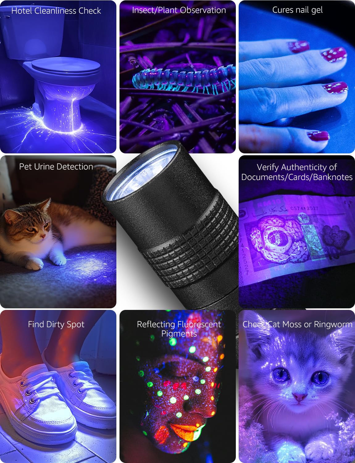 Lepro UV Torch Light, 365nm Ultraviolet Flashlight, Lightweight Pen Torch with Clip, High UV Purity, Small Ultraviolet Light, Blacklight Detector for Pet Urine, Stain, Bed Bugs, and More, 2 Packs