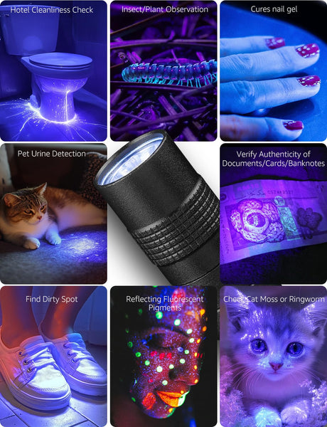 Lepro UV Torch Light, 365nm Ultraviolet Flashlight, Lightweight Pen Torch with Clip, High UV Purity, Small Ultraviolet Light, Blacklight Detector for Pet Urine, Stain, Bed Bugs, and More, 2 Packs