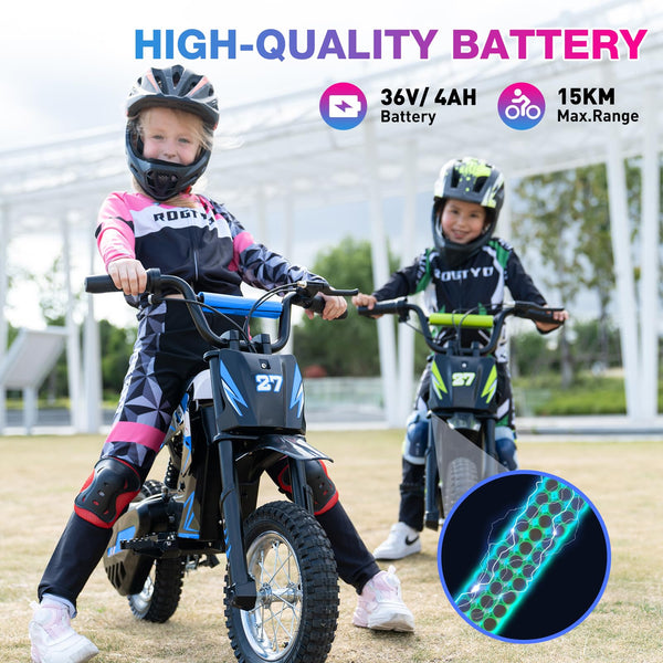 RCB R9X Electric Motorcycle Kids, 12 inch Pneumatic Tires, Ride On Electric Motorcycle with Powerful Motor, 3 Speed Modes 8/12/25KMH, Range 15KM, Moto Crossbike Kids from 3-12years