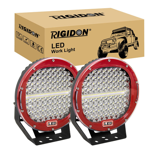 RIGIDON 2 Pcs Black Case Round Led Work Light, 9 inch 294W Spot Beam, 12V 24V Driving Lights Lamp Headlight for Car Off road Boat Truck 4x4 SUV ATV Tractors Excavator, 6000K White, Fog Lamp