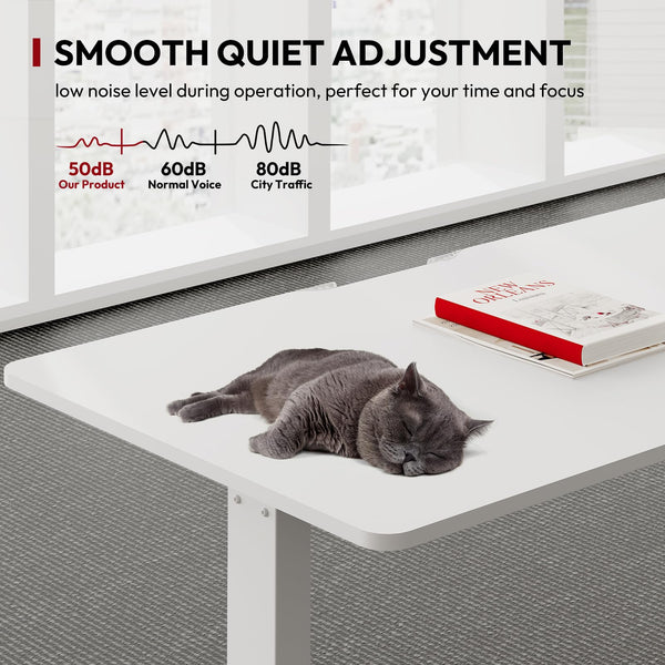 SANODESK QS1+140 * 60 Electric Standing Desk Height Adjustable Standing Desk With Memory Smart Panel Sit Stand Table With Hooks and Cupholder for Home Office （Black Frame+ Black Desktop）