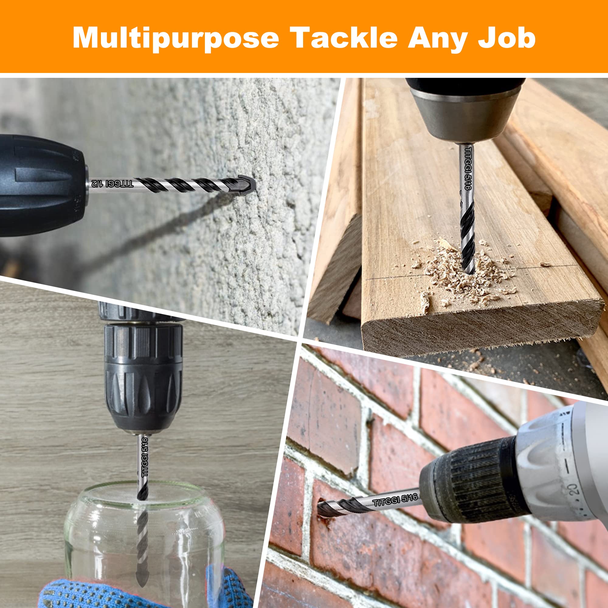 Masonry Drill Bit, Professional Masonry Drill Bit Set (10PCS) for Concrete/Glass/Brick/Cement/Tile/Wood/Etc, Industrial Strength Carbide Drill Bits Tip, 5/32"-1/2"