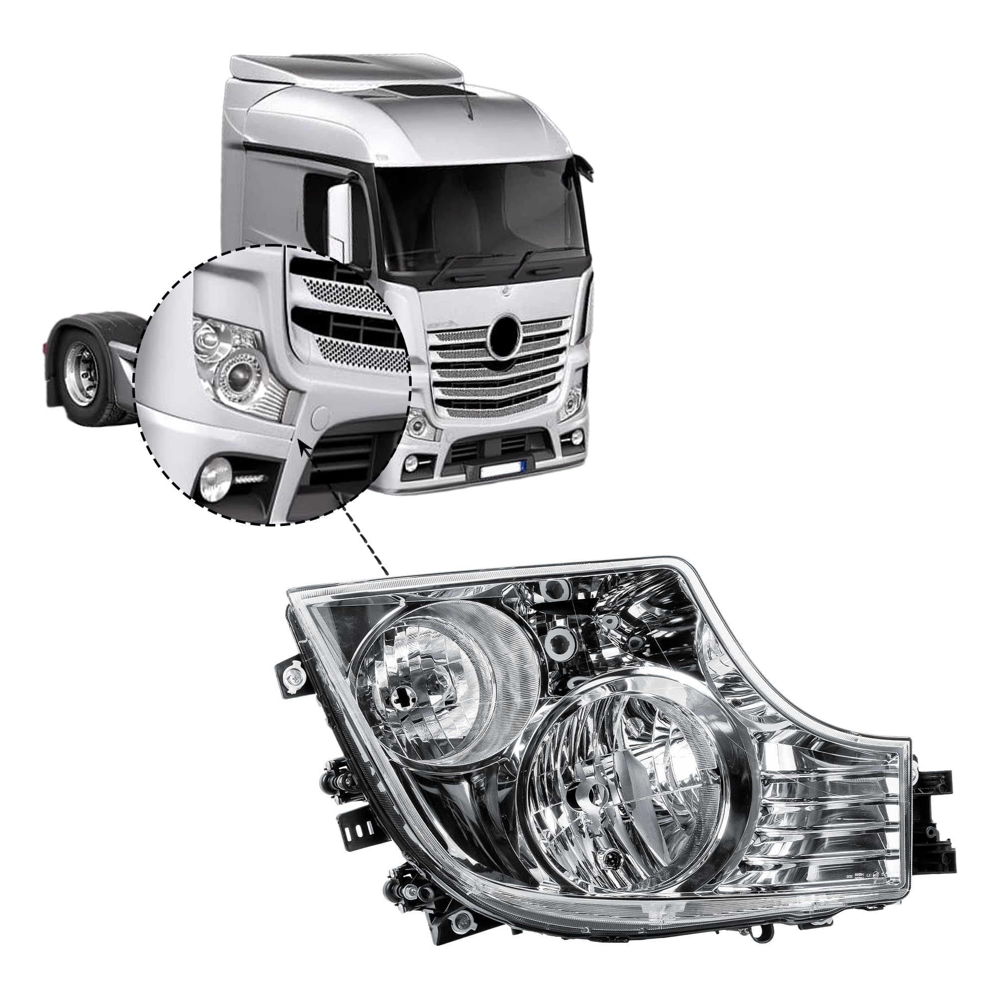 Replacement Passenger Left Side N/S Headlight Head Lamp Electric Adjustment for Mercedes Truck Actros Mp4