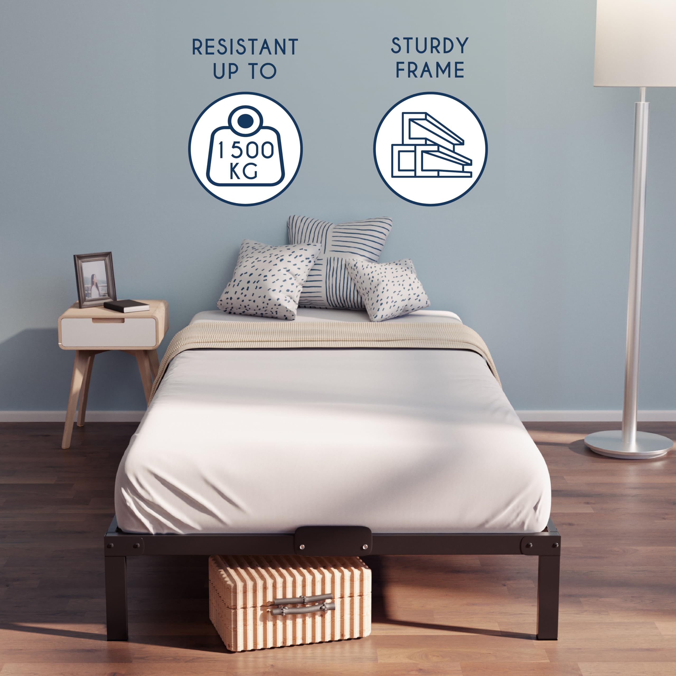 Dreamzie Metal Single Bed Frame 90x190 with Storage 35cm - Platform Sturdy and 20min Easy Assembly Bed Frames - Large Storage