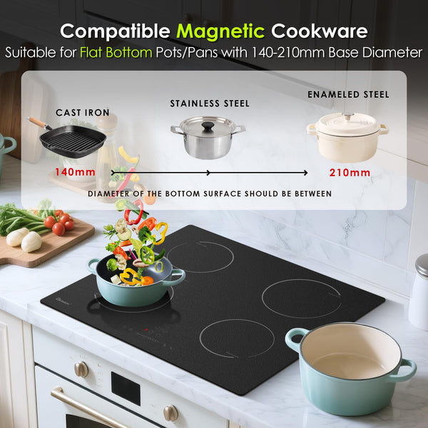 GlONlEN Plug-in Induction Hob White 13 Amp 2800W,59cm Integrated Electric Cooktop with Bridge Zone, 4 Cooking Rings,Built-in Cooker