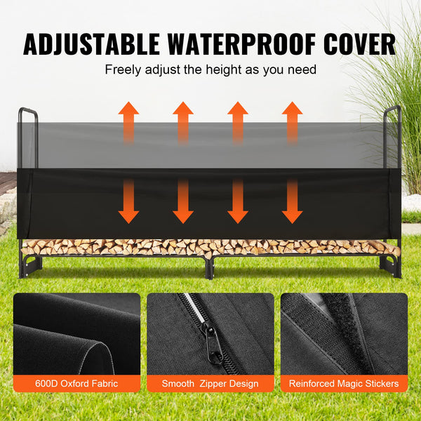 VEVOR 8.5FT Outdoor Firewood Rack with Cover, 102x14.2x46.1 in, Heavy Duty Firewood Holder & 600D Oxford Waterproof Cover for Fireplace, Patio,