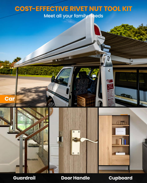 HARDELL Rivet Nut Tool, 14" Rivnut Tool with 100 Pcs Rivet Nuts and 7 Metric & Inch Mandrels M6 M8 M10, 1/4-20, 5/16-18, 3/8-16, 10-24 and Rugged Carrying Case