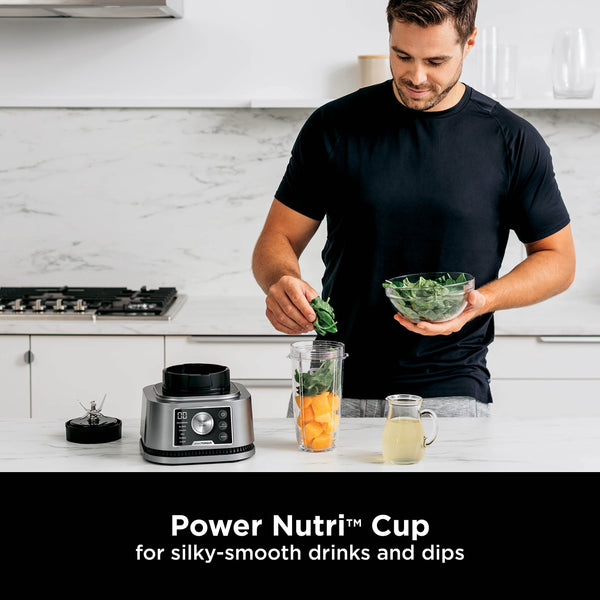 Ninja Foodi Power Nutri Blender 2-in-1, Blend Smoothie Bowls, Thick Spreads & Frozen Drinks, Automatic Programs, 700ml Cup & 400ml Bowl with with Power Paddle, 1100W, Silver CB100UK