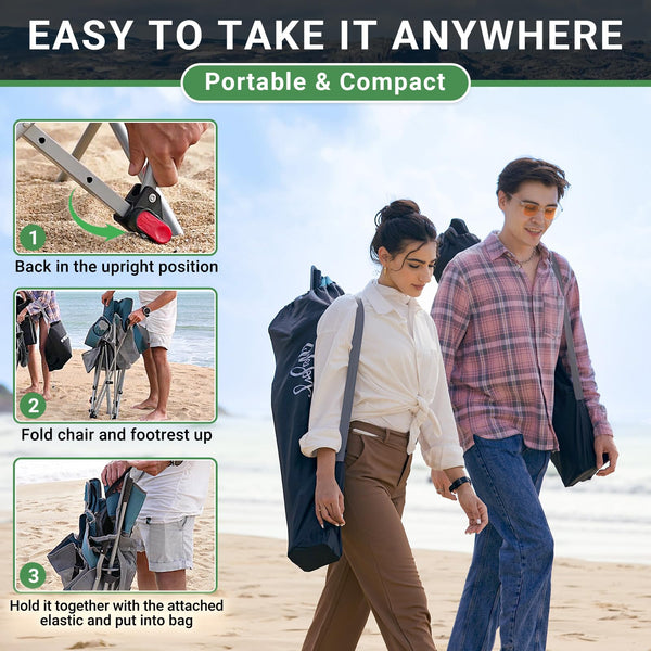 #WEJOY Camping Chairs Folding Recliner Chair Adjustable with Detachable Footrest Headrest Cup Holder Lightweight Portable Reclining Camp Chair Fold Up Chair for Outdoor Beach Garden, Cyan Set of 2