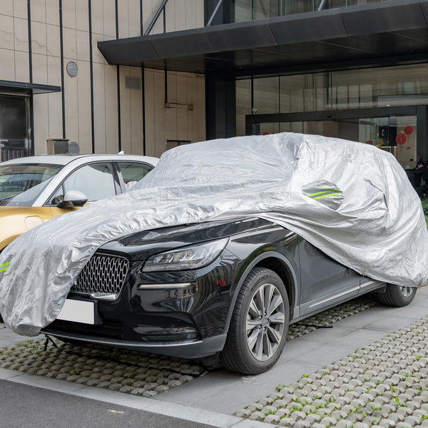 COSTWAY Car Cover Waterproof, Universal Full Car Cover with Zipper Door, Reflective Strips & Storage Bag, All Weather Windproof Snowproof UV Protection (Fit Sedan, Length Up to 190”(482cm))