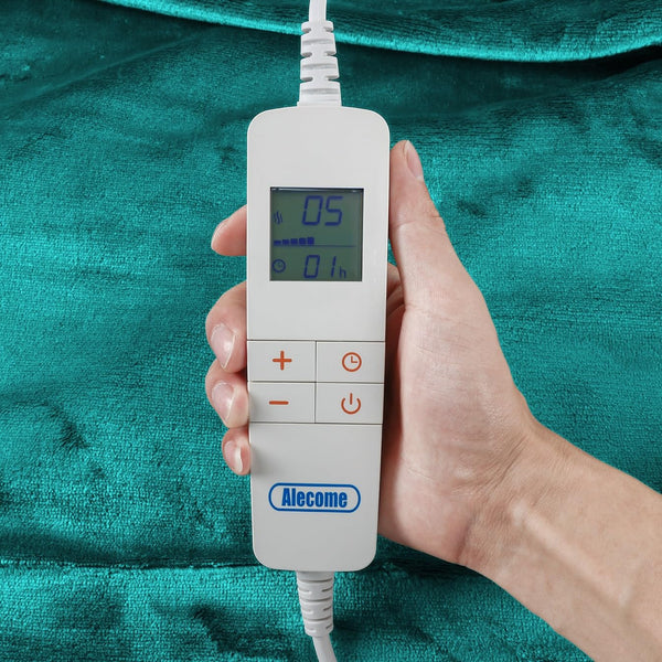 Electric Heated Throw Blanket 10 Heat Settings Washable 220gsm Fleece with Digital Remote Timer - 160cm x 130cm (Teal)