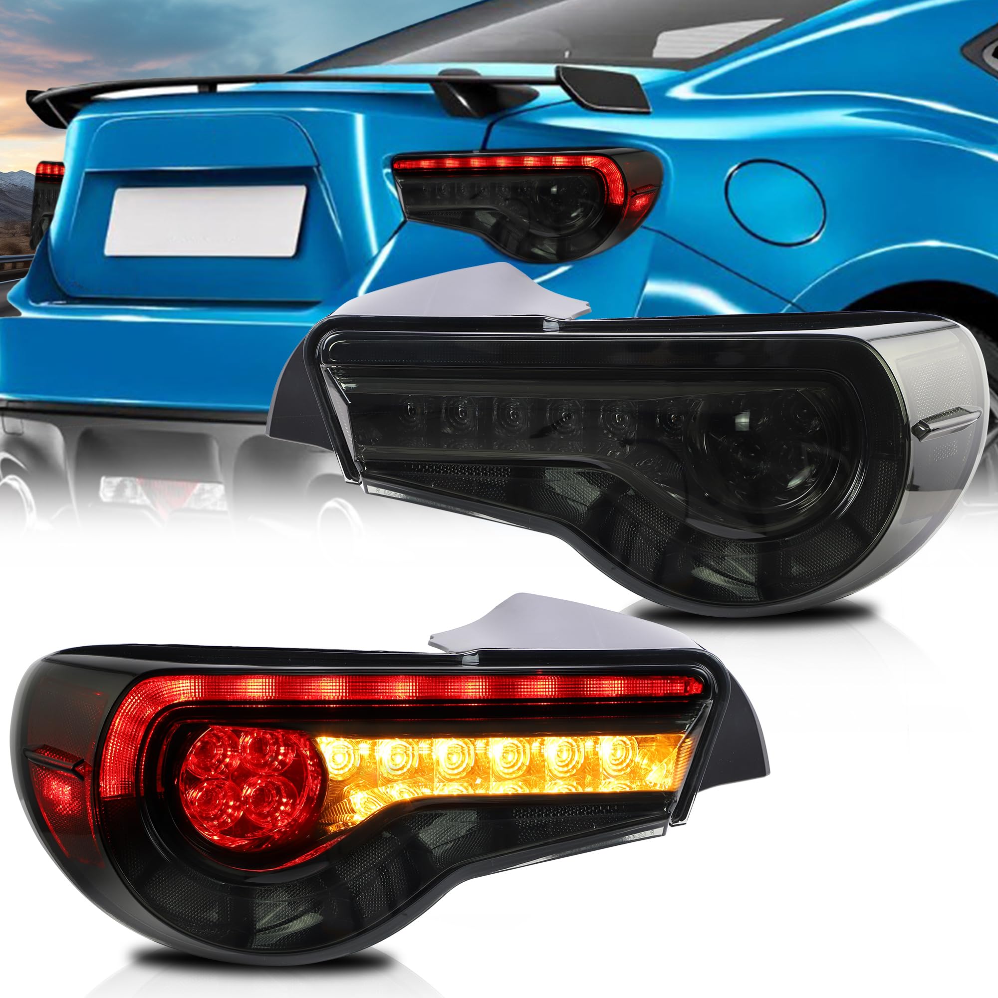 VLAND Rear Lights for GT86 FT86 2012-2020 BRZ 2013-2020 Tail Lights Assembly with Sequential Turn Signal (smoked a)