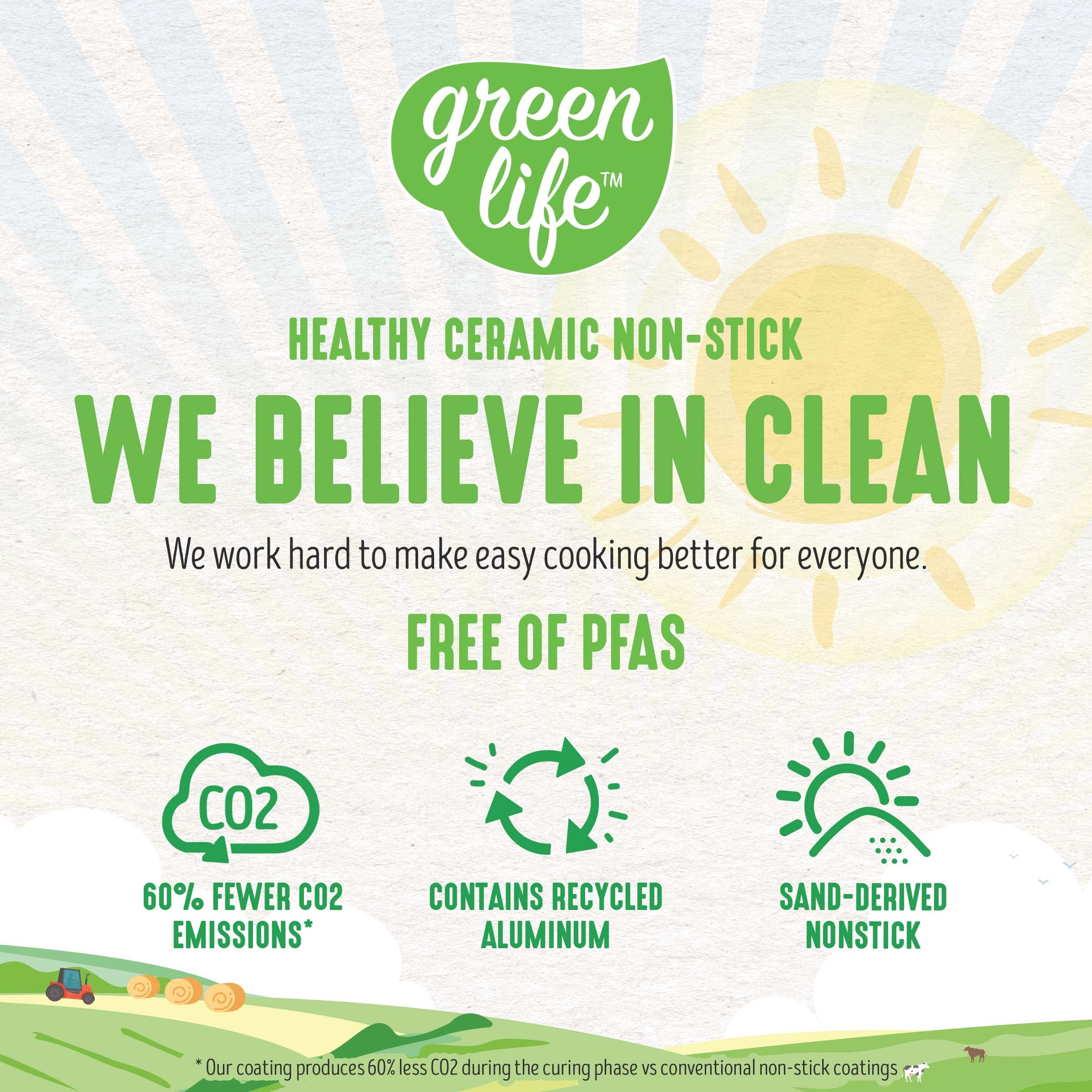 GreenLife Artizan Healthy Ceramic Non-Stick 14cm/1l and 18 cm/2l Saucepan Pot Set with Lids, Stainless Steel Handle, Induction, PFAS-Free, Oven Safe,