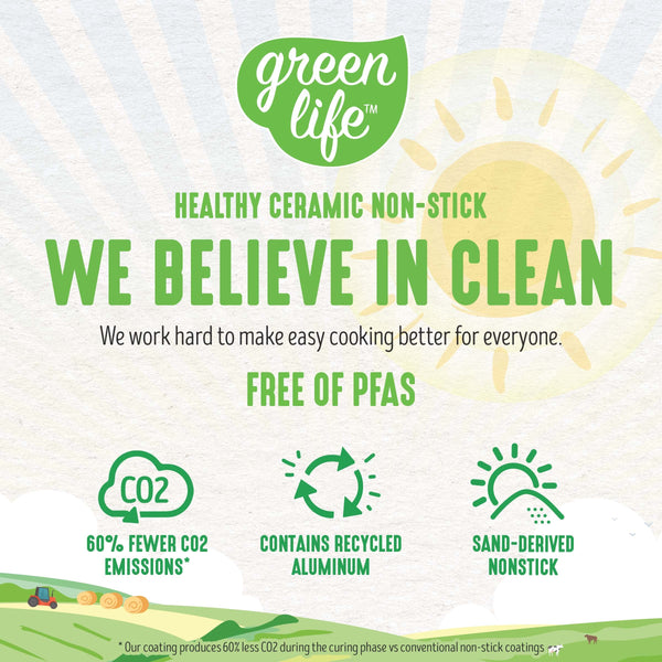 GreenLife Artizan Healthy Ceramic Non-Stick 14cm/1l and 18 cm/2l Saucepan Pot Set with Lids, Stainless Steel Handle, Induction, PFAS-Free, Oven Safe,