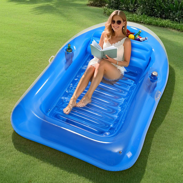 MoKo Pool Floats Adult, Floating Bed with Ice Bar, Tanning Bed Pool Raft Inflatable Lounger with Drink Holder Tanning Chair Inflatable Pool Toys for Party Beach Backyard