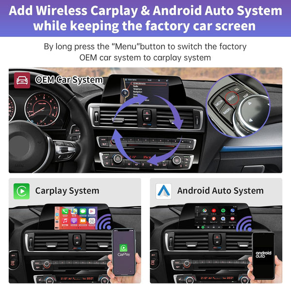 Road Top Wireless Carplay Retrofit Kit Decoder for BMW 1 2 3 4 Series with NBT System F20 F21 F22 F23 F30 F31 F32 F33 2011-2015 Year, Support Wireless Android Auto, Mirrorlink, Reverse Camera