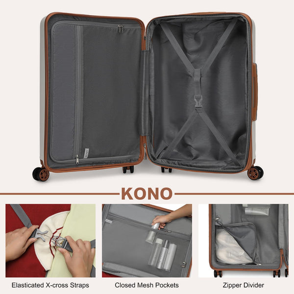 Kono Lightweight 28" Large Suitcase | Hard Shell with TSA Lock | 4 Dual Spinner Wheels | Expandable Design for Easy Travel | Perfect for Business & Vacation (Cream White,75x47.5x29.5cm)