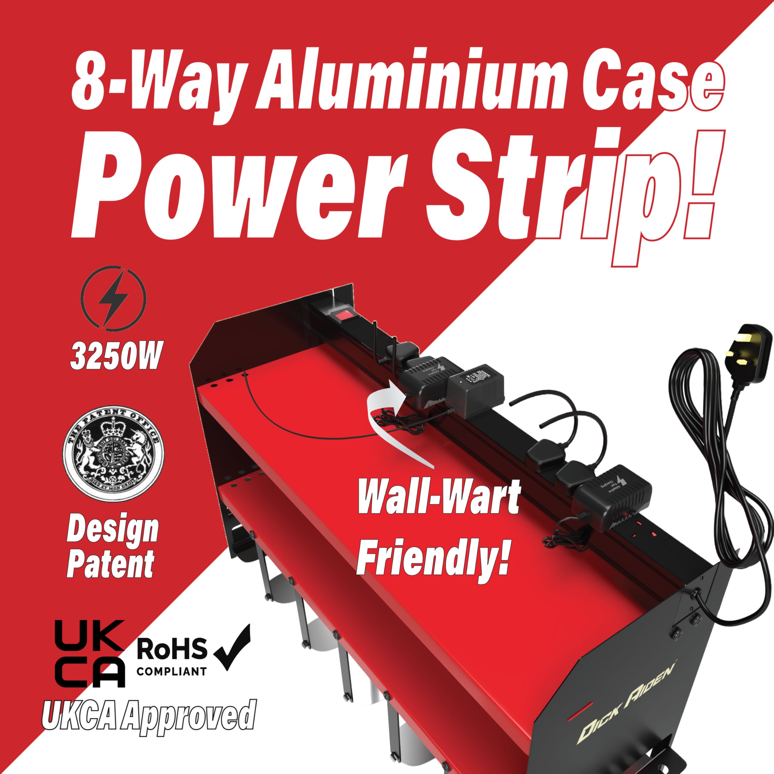 Toolganize Power Tool Organiser, Storage Rack with Power Strip Charging Station, Heavy-Duty for Workshop & Garage Tools - 4 Slot, Milwaukee Red.