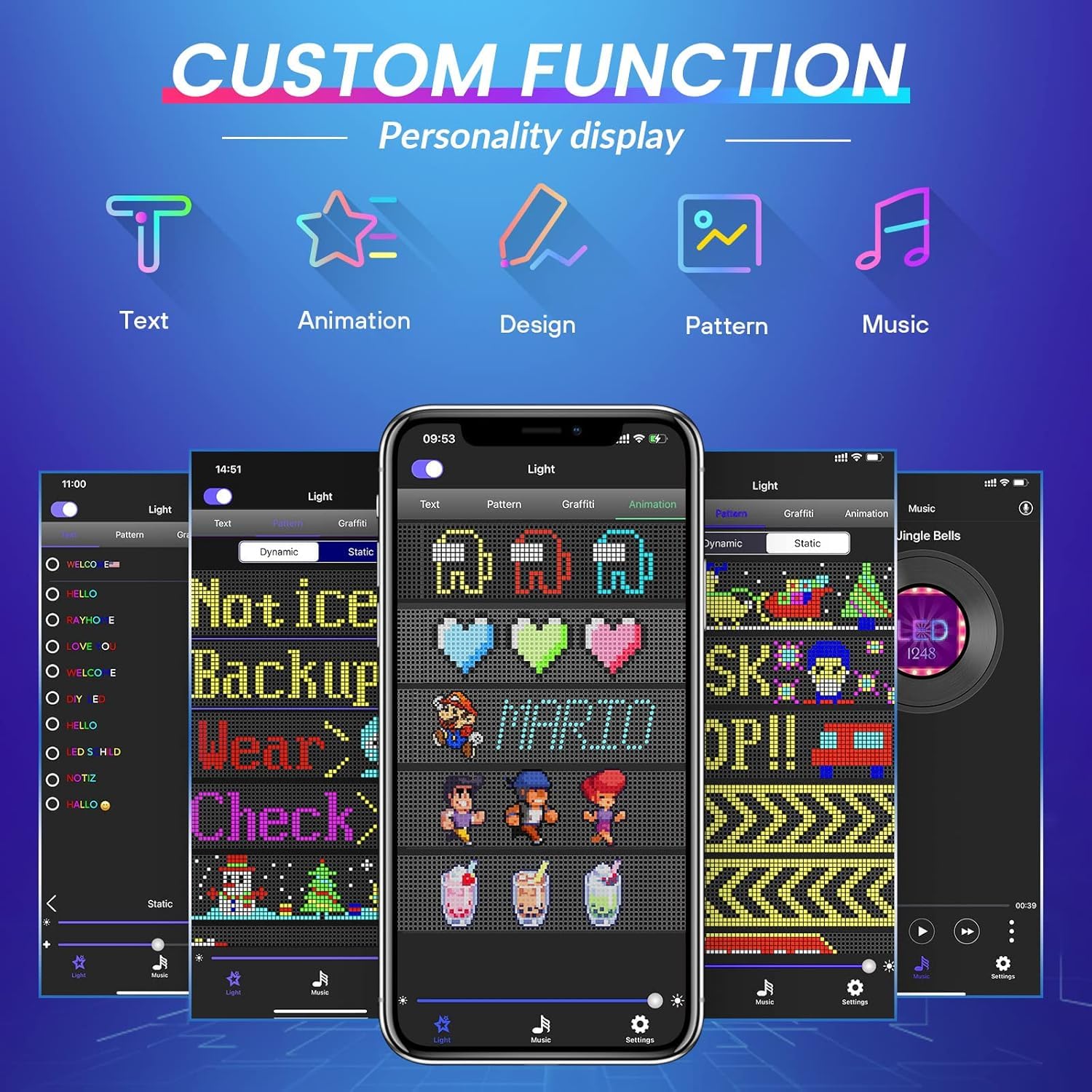 Qnoavve Bluetooth App Control LED Sign, 14.6"x3.6" Devil Eyes Car Lights, Flexible USB 5V LED Car Sign, Programmable Customizable Display Panel, Scrolling Message Board for Store Bar Hotel Party