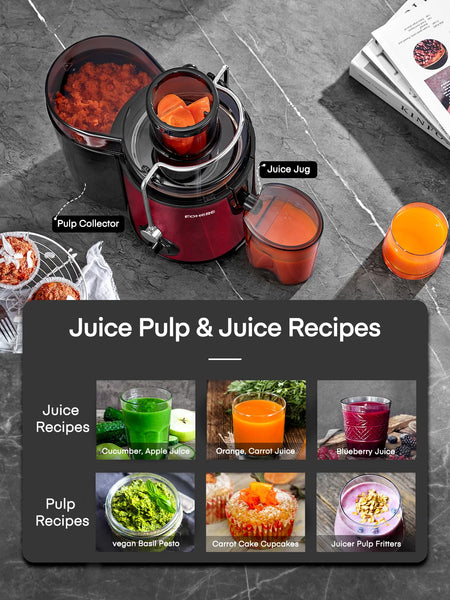 Juicer Machines, FOHERE Centrifugal Juicer Extractor with Large 3 Feed Chute for Whole Fruit and Vegetables, Easy to Clean, 3 Speed Control, Cleaning