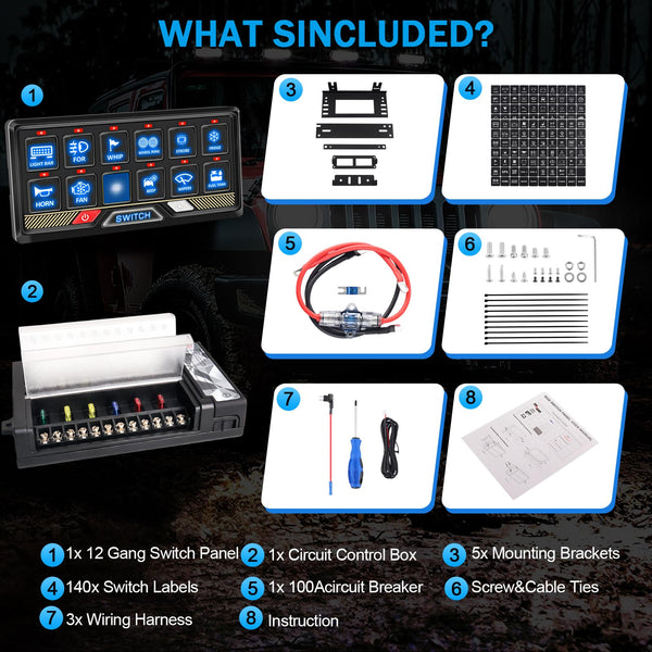 Chelhead 12V/24V Switch Control Panel RGB 6 Gang Dimmable Multi-Function Programmable Switch Panel Acc Battery Control Waterproof, Compatible with Truck Boat SUV RV Trailer Marine ATV UTV