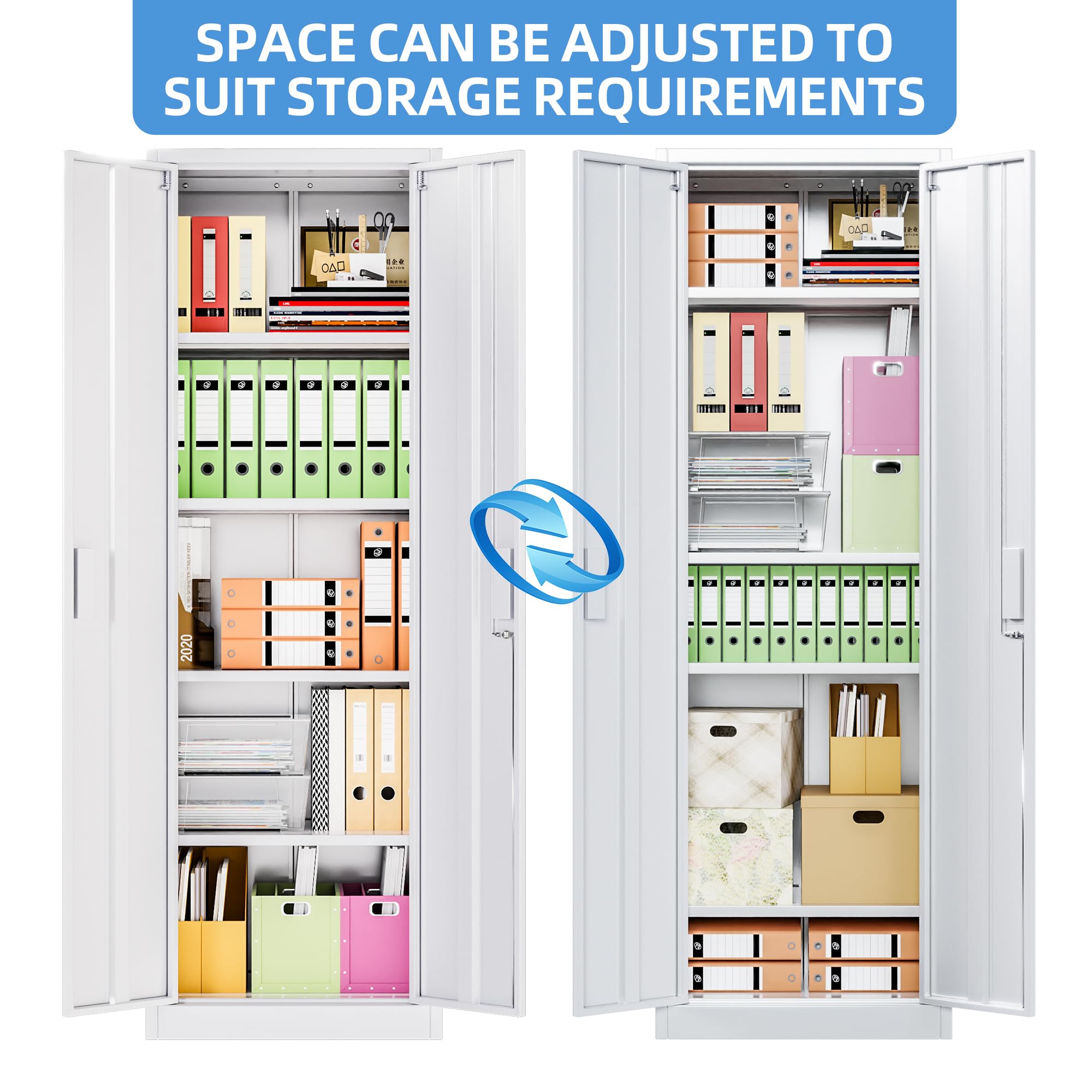 Metal Storage Cabinet with 2 Door and 3 Adjustable Shelves,140X80x40CM Steel Cabinet for Warehouse,Garage,Home,Office,Easy Assemble Required(Black/White)