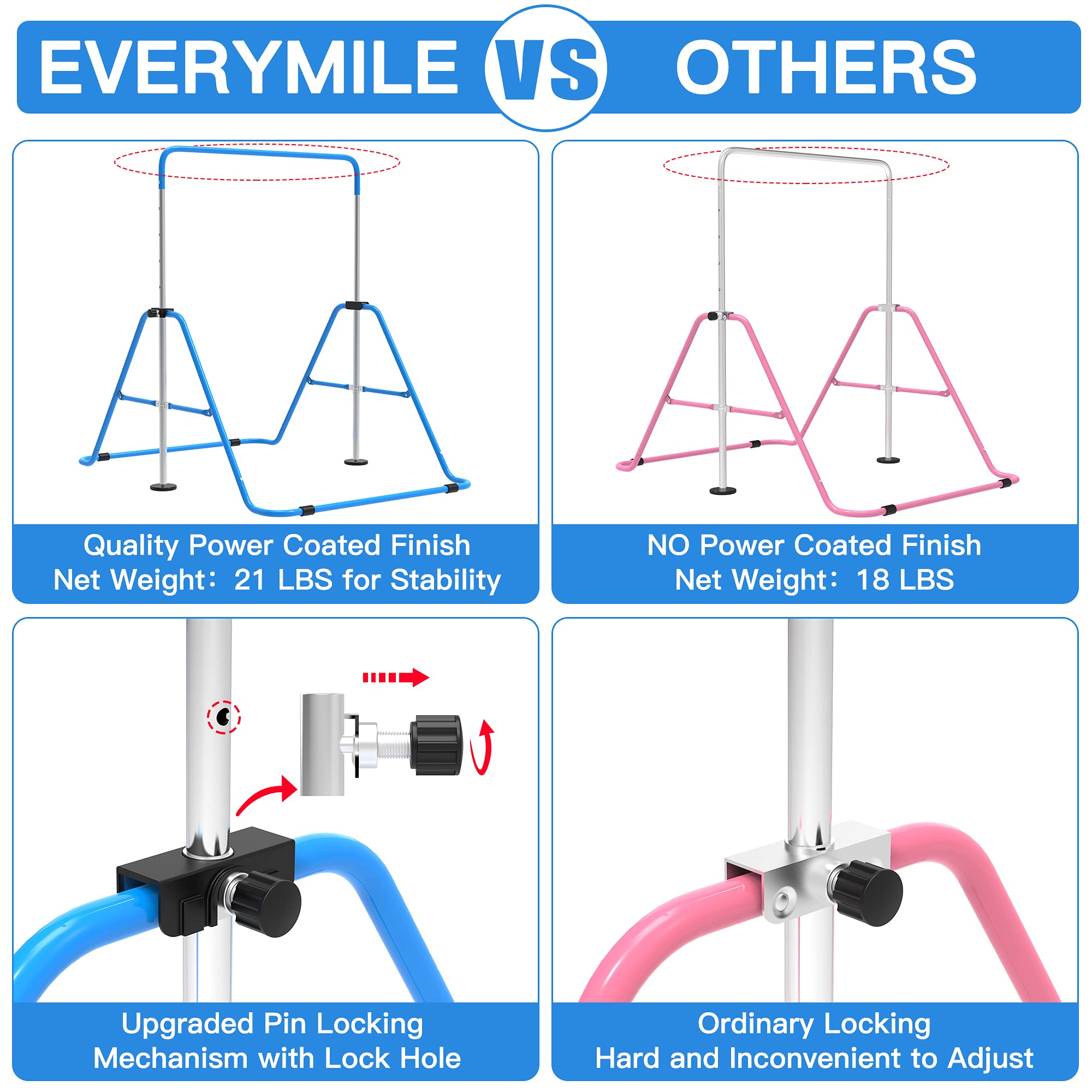 EVERYMILE Gymnastics Bars, Junior Training Kip Bar Gymnastics Equipment for Home,Adjustable Height Folding Horizontal Bar with Gymnastic Rings for Kid