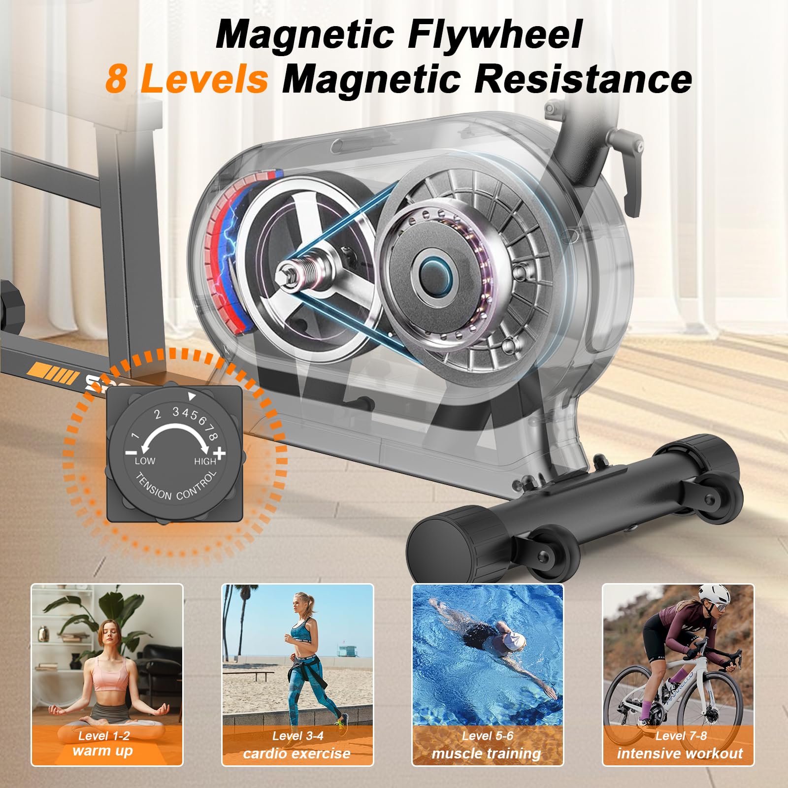 Jupgod Recumbent Exercise Bike, Recumbent Stationary Bike, 150KG Weight Capacity & 8-level Resistance, Magnetic Recumbent Bike with LCD Monitor, Heart Rate Handle