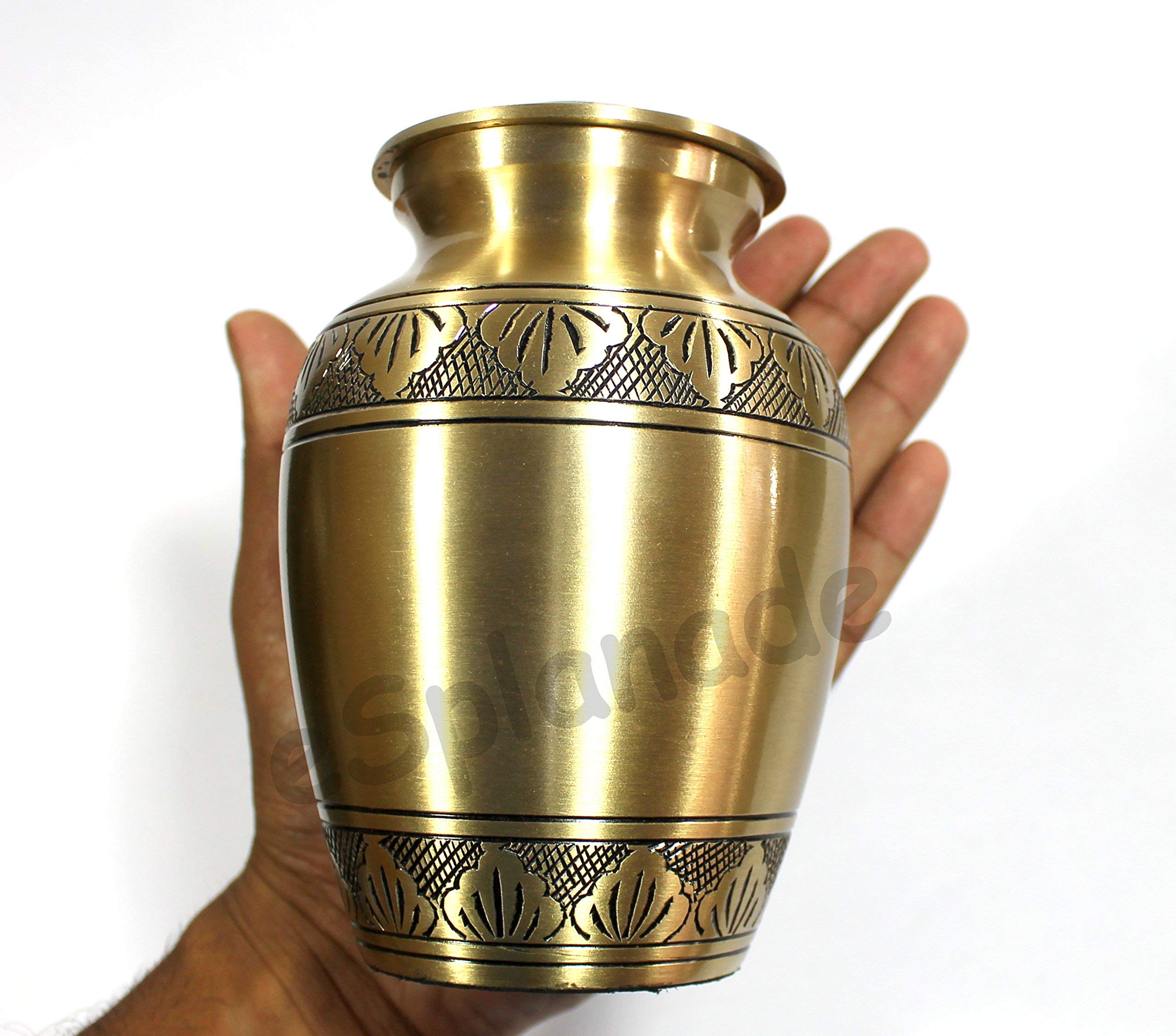 eSplanade Brass Cremation Urn - Memorial Container Jar Pot | Metal Burial Urn (Bronze)