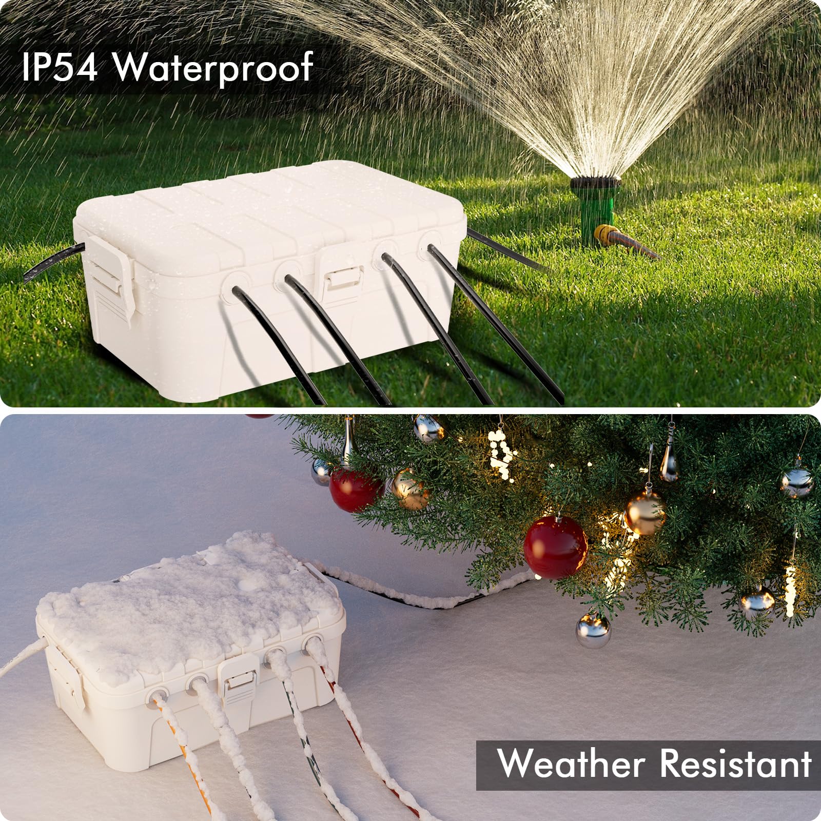 RESTMO Extra Large Waterproof Electrical Box, IP54 Weatherproof Outdoor Outlet Cover, Protect Outlet, Plug, Timer, Power Strip (Not Included), Holiday Light Decoration, 32 x 22 x 13 cm, Black