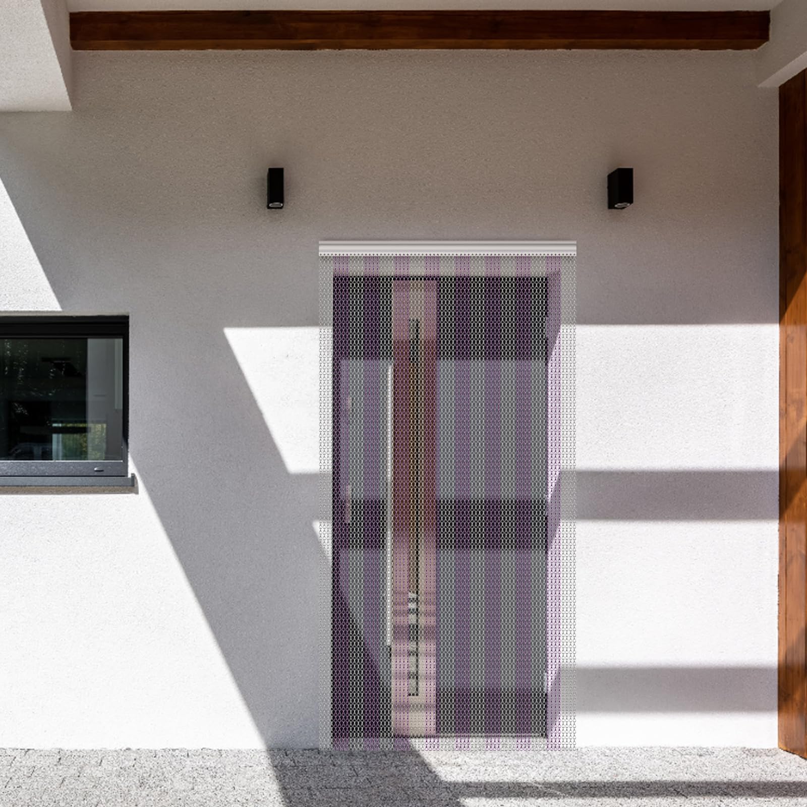 Gluwoer Aluminium Chain Curtain 100 x 210cm Metal Door Fly Screens Insect Control Curtain for Doorways (Silver & Purple)