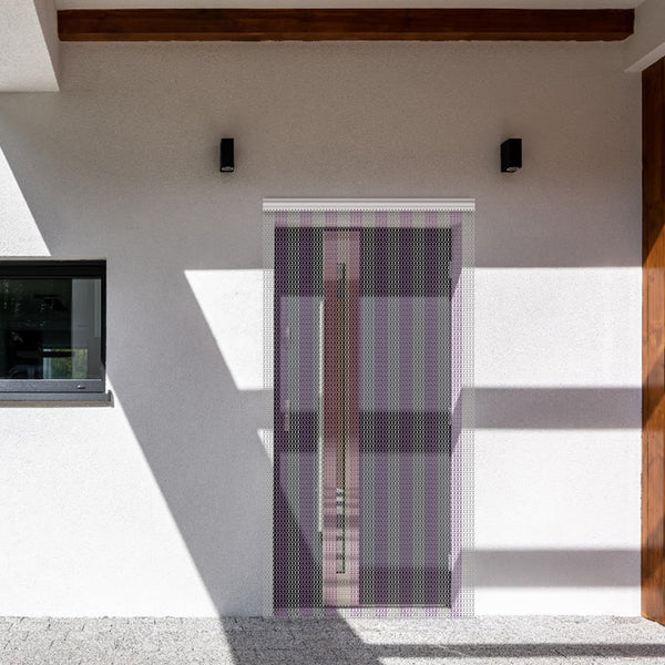 Gluwoer Aluminium Chain Curtain 100 x 210cm Metal Door Fly Screens Insect Control Curtain for Doorways (Silver & Purple)