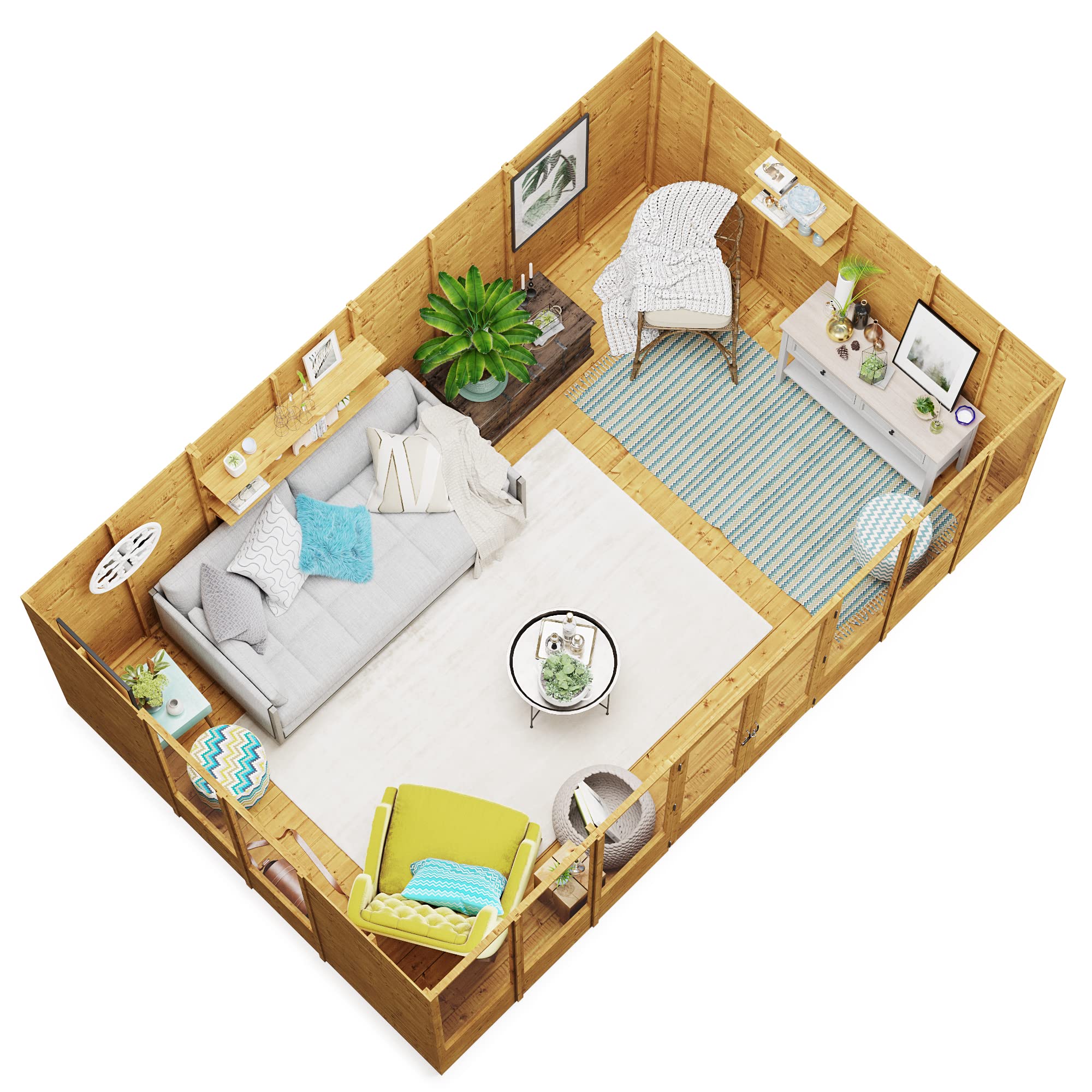 BillyOh Petra 12x10 Reverse Apex Summer House Shed, Log Cabin | Wooden Garden Room with Wide Double Doors, Tear Resistant Felt, Tongue and Groove Construction | Versatile Tiny Home or Garden Office