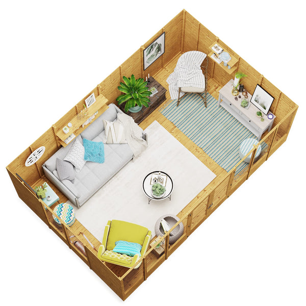 BillyOh Petra 12x10 Reverse Apex Summer House Shed, Log Cabin | Wooden Garden Room with Wide Double Doors, Tear Resistant Felt, Tongue and Groove Construction | Versatile Tiny Home or Garden Office