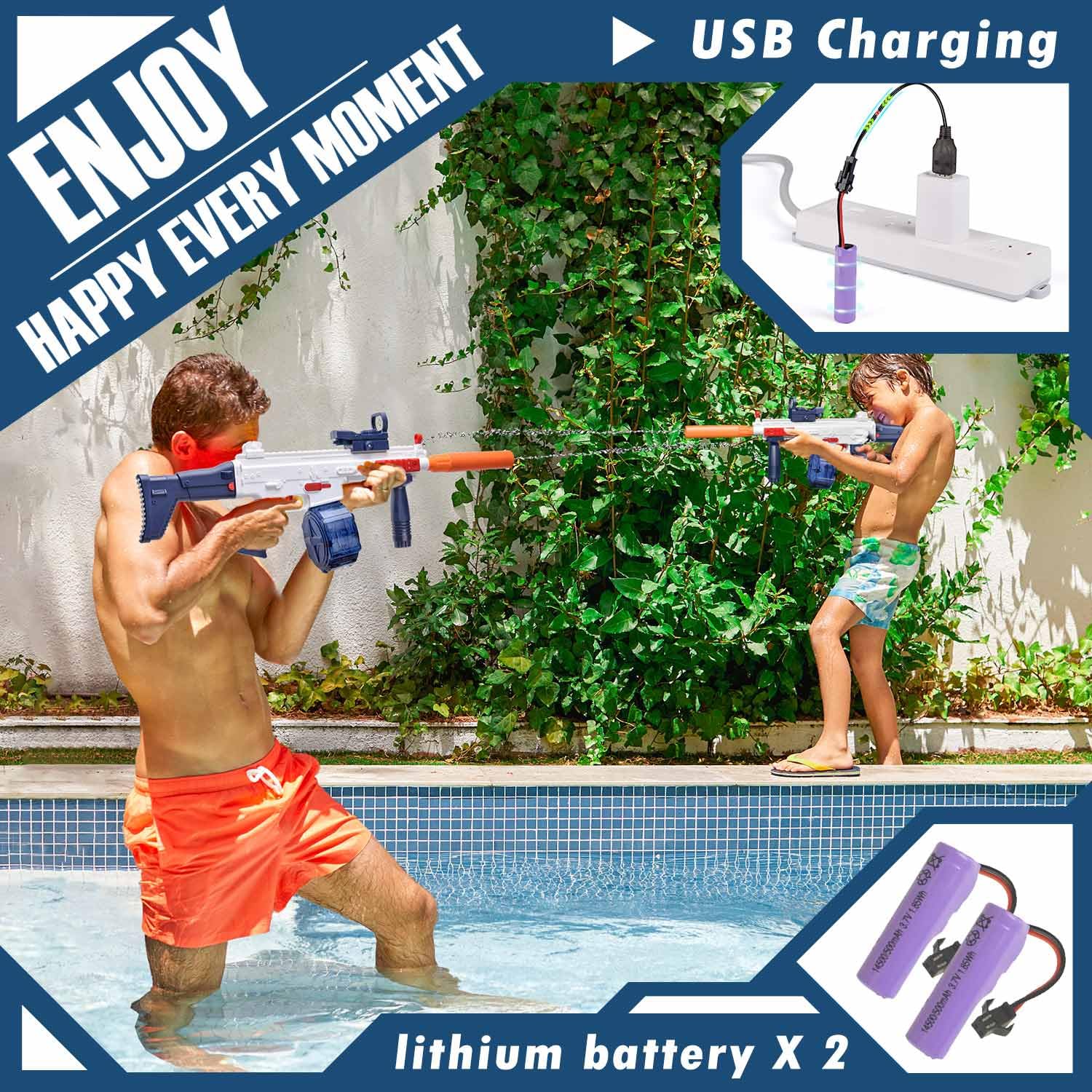 Electric Water Gun, Ultra-Long Range One-Touch Automatic Water Gun, Large Capacity Ultra-Long Standby, Suitable For Children Adults Summer Pool Party Beach Outdoor Use.