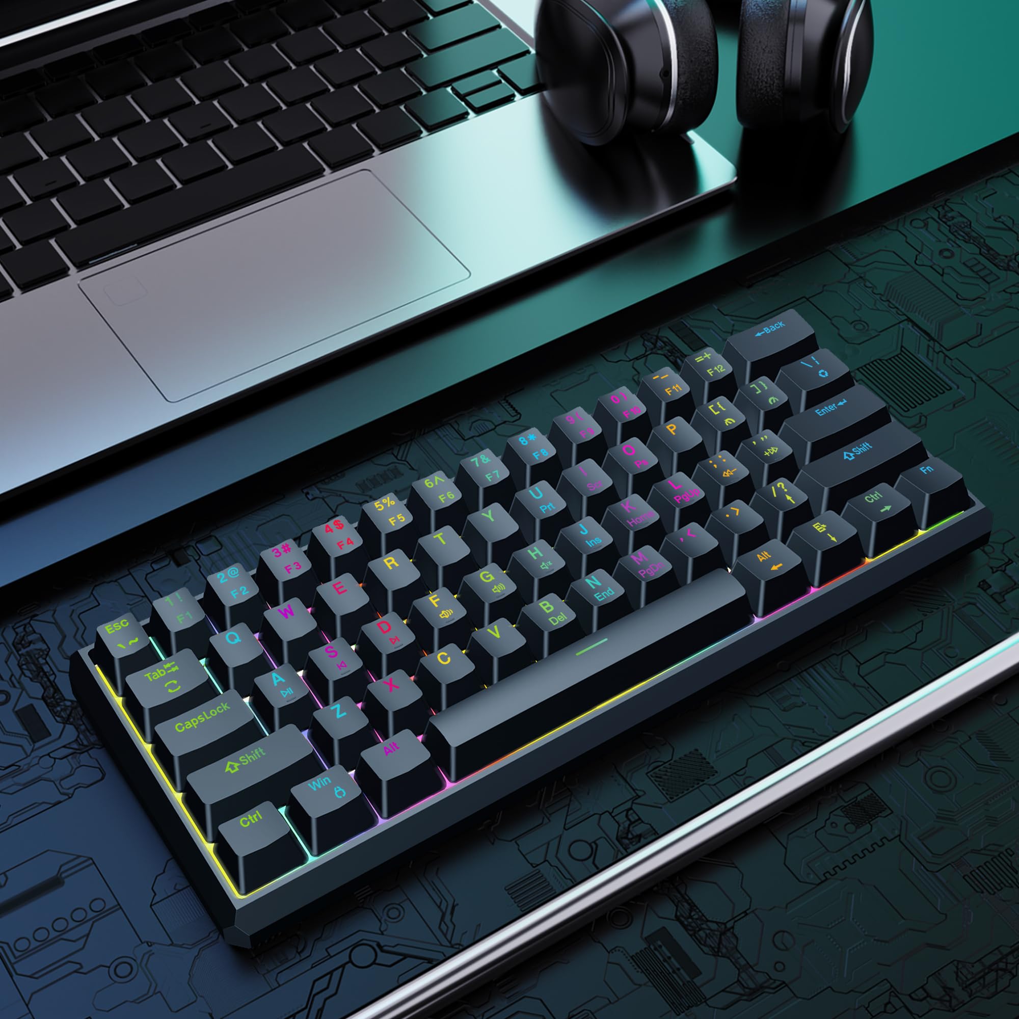 Snpurdiri 60% Wired Mechanical Gaming Keyboard, Mini 61-Key With Red Switches for PC, Windows XP, Win 7, Win 10 (Black-Red)