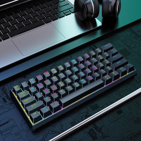 Snpurdiri 60% Wired Mechanical Gaming Keyboard, Mini 61-Key With Red Switches for PC, Windows XP, Win 7, Win 10 (Black-Red)