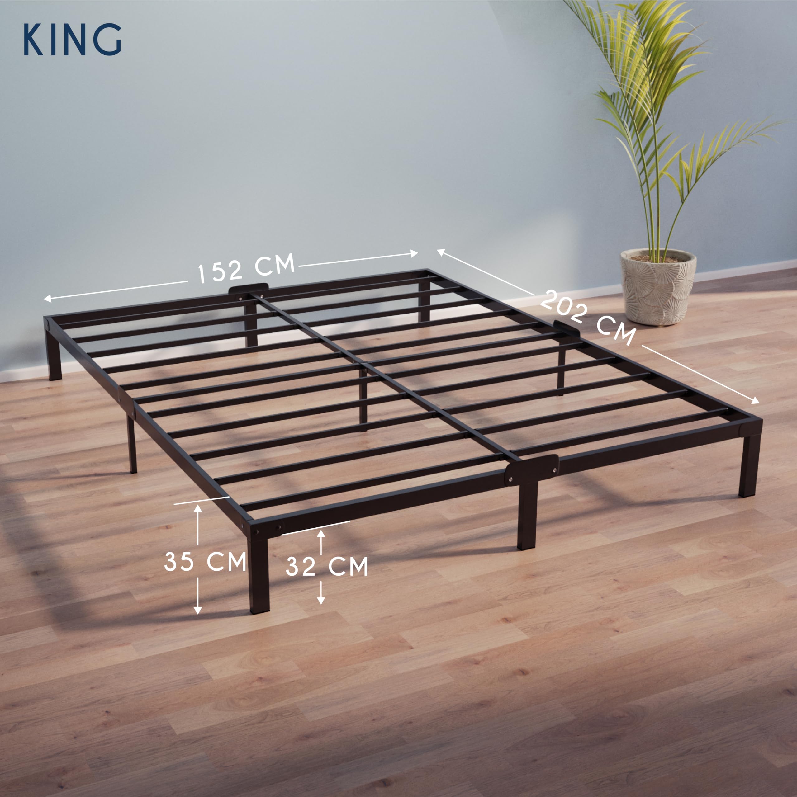 Dreamzie - King Size Bed Frame Metal 150x200 with Storage 35cm - Sturdy and 20min Easy Assembly Bed Frames - Large Storage with 35cm Height