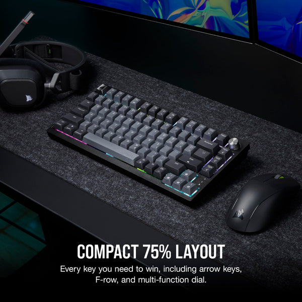 Corsair K65 PLUS WIRELESS 75% RGB Hot-Swappable Mechanical Gaming Keyboard – Pre-Lubricated MLX Fusion Tactile Switches – Dual-Layer Sound Dampening – PBT Keycaps – QWERTY UK – Black